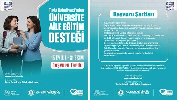 Tuzla Belediyesi Eğitim Yardımı Burs Başvurusu 2026-2027